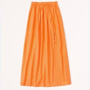 A&F Women’s Resort waist tie orange side slit linen maxi skirt size Petite XS